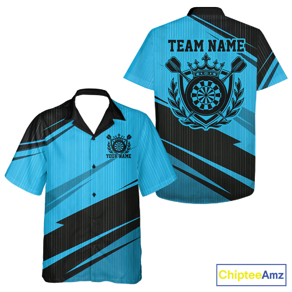Custom Black And Blue Classic Crowned Dart Men And Women Button Up Shirt, Darts Team Jersey IPHW12077