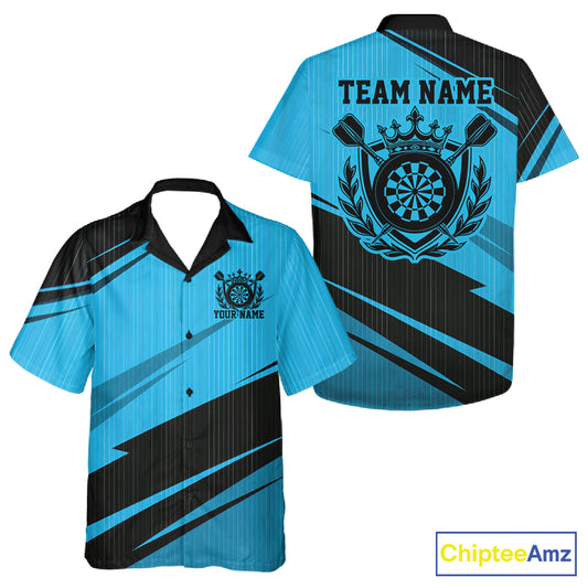 Custom Black And Blue Classic Crowned Dart Men And Women Button Up Shirt, Darts Team Jersey IPHW12077