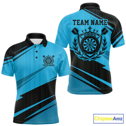 Custom Black And Blue Classic Crowned Dart Men Polo Shirt, Darts Team Jersey IPHW12077