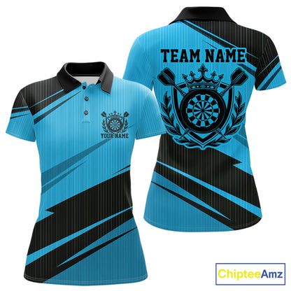 Custom Black And Blue Classic Crowned Dart Women Polo Shirt, Darts Team Jersey IPHW12077