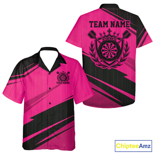 Custom Black And Pink Classic Crowned Dart Men And Women Button Up Shirt, Darts Team Jersey IPHW12078