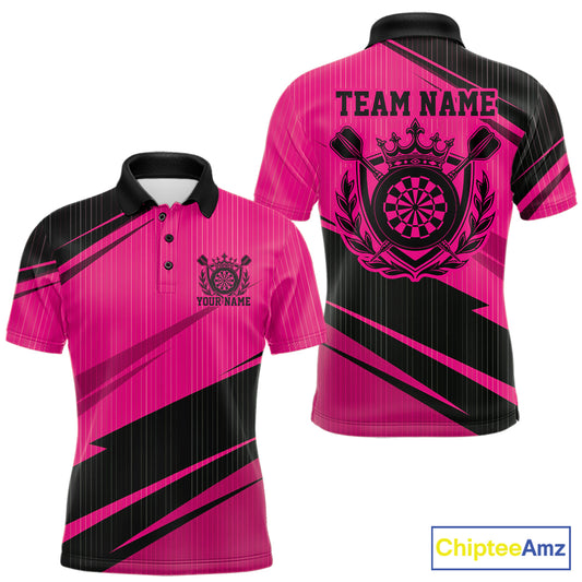 Custom Black And Pink Classic Crowned Dart Men Polo Shirt, Darts Team Jersey IPHW12078