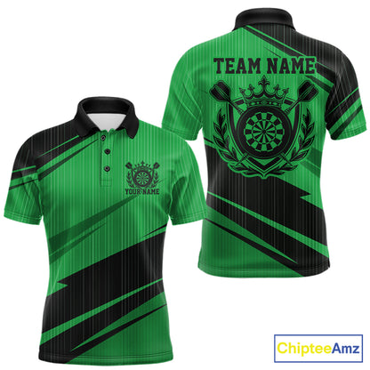 Custom Black And Green Classic Crowned Dart Men Polo Shirt, Darts Team Jersey IPHW12079