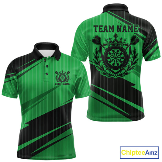 Custom Black And Green Classic Crowned Dart Men Polo Shirt, Darts Team Jersey IPHW12079