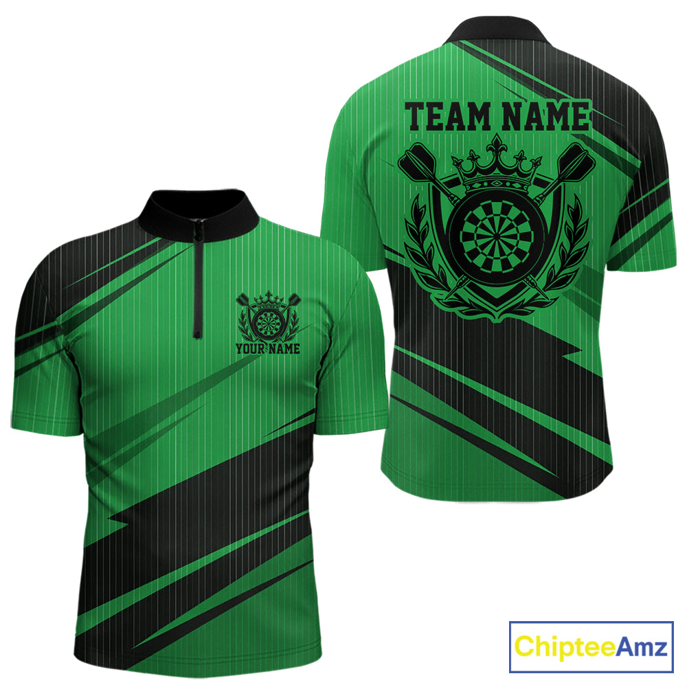 Custom Black And Green Classic Crowned Dart Men Quarter Zip Shirt, Darts Team Jersey IPHW12079