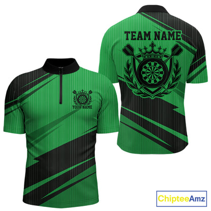 Custom Black And Green Classic Crowned Dart Men Quarter Zip Shirt, Darts Team Jersey IPHW12079