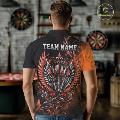 Custom Black And Orange Floral Darts With Wings Men Polo Shirt, Dart Team Jersey IPHW12085
