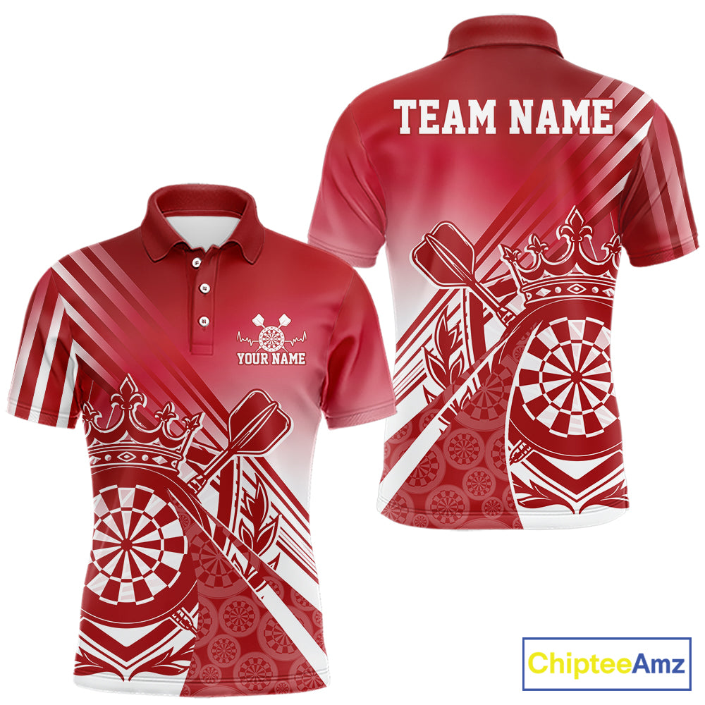 Custom Red Dartboard Crest With Crown And Crossed Darts Men Polo Shirt, Dart Jersey IPHW12092
