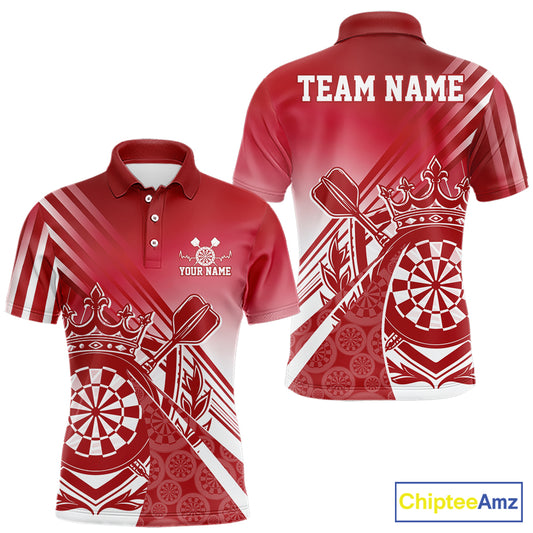 Custom Red Dartboard Crest With Crown And Crossed Darts Men Polo Shirt, Dart Jersey IPHW12092