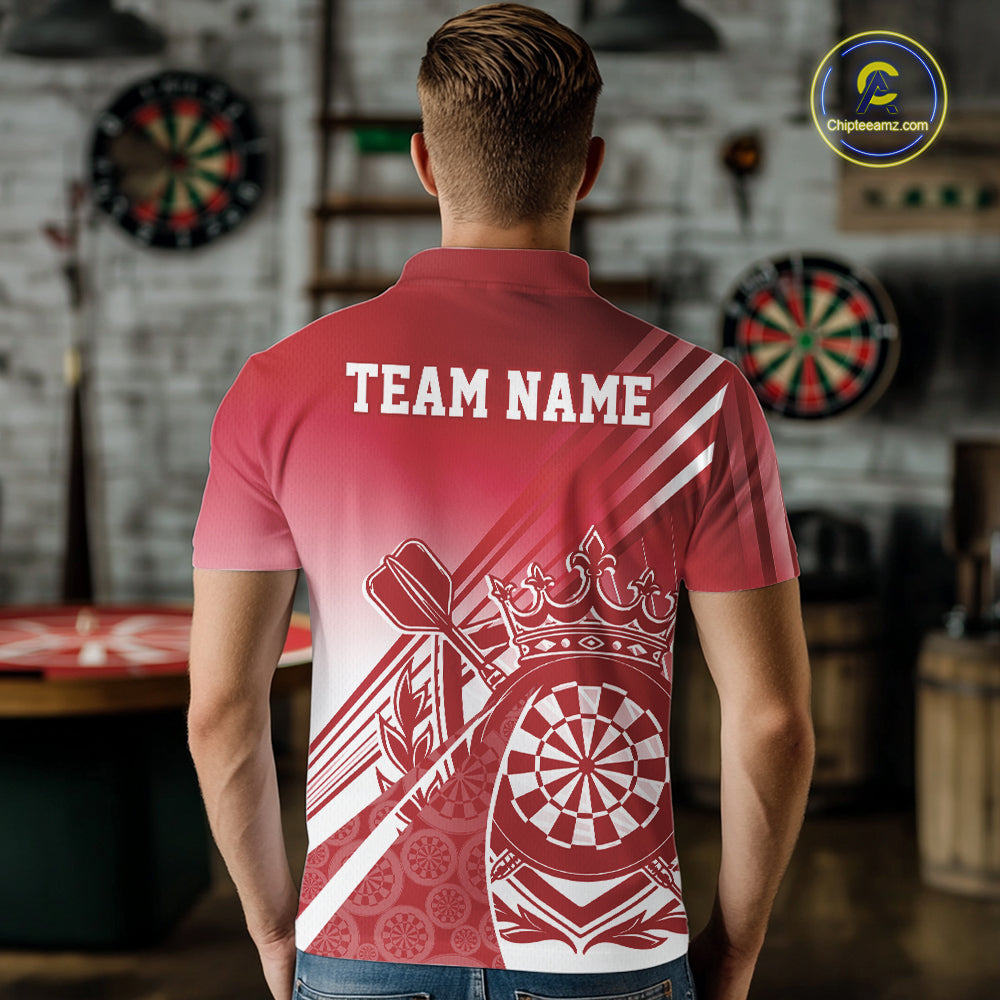 Custom Red Dartboard Crest With Crown And Crossed Darts Men Polo Shirt, Dart Jersey IPHW12092