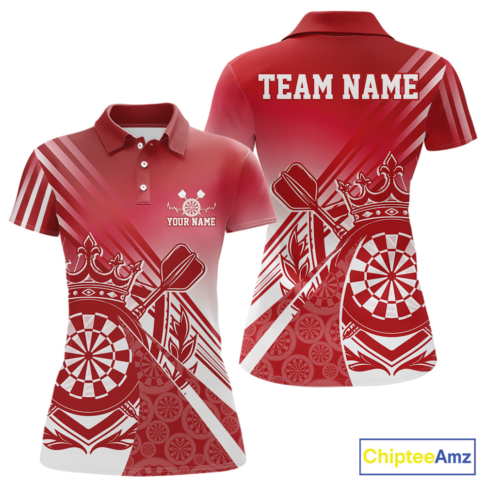 Custom Red Dartboard Crest With Crown And Crossed Darts Women Polo Shirt, Dart Jersey IPHW12092