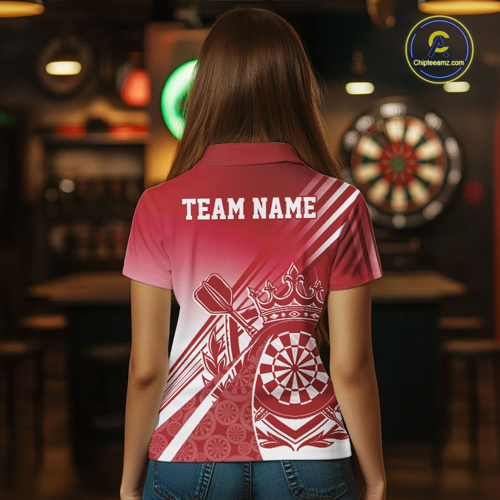 Custom Red Dartboard Crest With Crown And Crossed Darts Women Polo Shirt, Dart Jersey IPHW12092