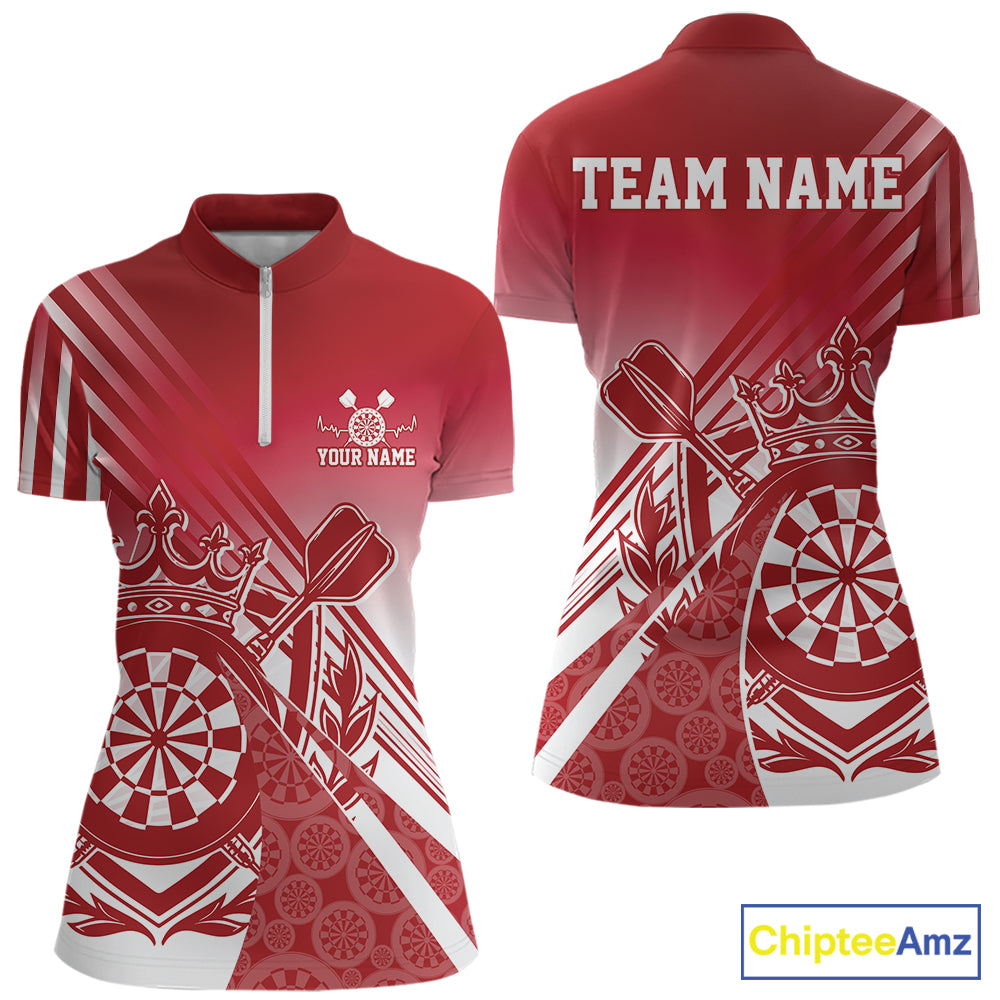 Custom Red Dartboard Crest With Crown And Crossed Darts Women Quarter-Zip Shirt Jersey IPHW12092