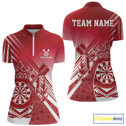 Custom Red Dartboard Crest With Crown And Crossed Darts Women Quarter-Zip Shirt Jersey IPHW12092