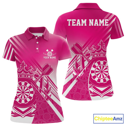 Custom Pink Dartboard Crest With Crown And Crossed Darts Women Polo Shirt, Dart Jersey IPHW12093