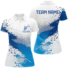 Load image into Gallery viewer, White And Blue Custom Bowling Team Shirts For Women, Bowling League Shirt Bowling Uniform IPHW7645