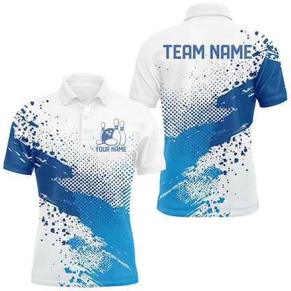 White And Blue Custom Bowling Team Shirts For Men, Bowling League Shirt Bowling Uniform IPHW7645