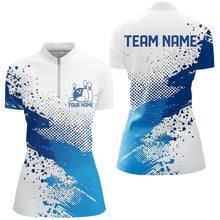 Load image into Gallery viewer, White And Blue Custom Bowling Team Shirts For Women, Bowling League Shirt Bowling Uniform IPHW7645