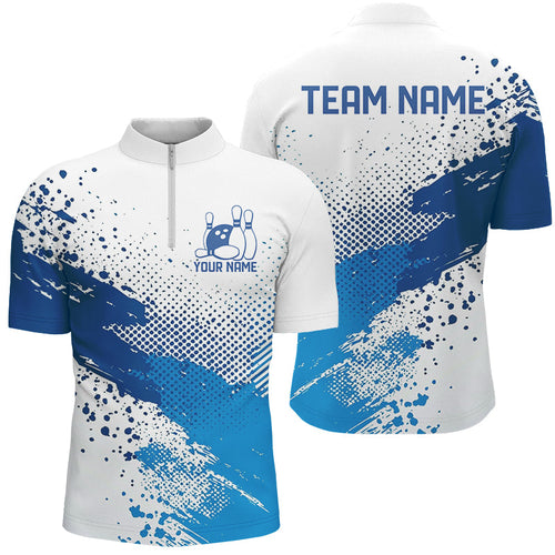 White And Blue Custom Bowling Team Shirts For Men, Bowling League Shirt Bowling Uniform IPHW7645