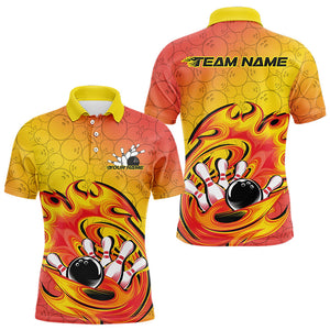 Custom Flame Bowling Polo Shirts For Men, Bowling Team Shirt Bowler Uniform IPHW8068