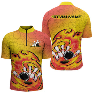 Custom Flame Bowling Quarter-Zip Shirts For Men, Bowling Team Shirt Bowler Uniform IPHW8068