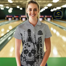 Load image into Gallery viewer, Custom American Flag Skull Bowling Shirts For Women, Patriotic Team Bowling Jerseys IPHW5846