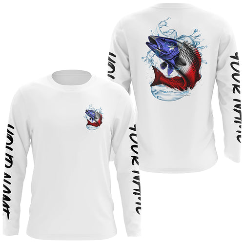 Personalized American Flag Redfish Fishing Shirts, Patriotic Redfish Long Sleeve Fishing Shirts IPHW6272