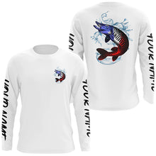 Load image into Gallery viewer, Personalized American Flag Musky Fishing Shirts, Patriotic Muskie Long Sleeve Fishing Shirts IPHW6274