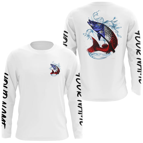 Pike Fishing American Flag Custom Fishing Shirts, Northern Pike