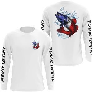 Personalized American Flag Speckled Trout Fishing Shirts, Patriotic Trout Long Sleeve Fishing Shirts IPHW6276