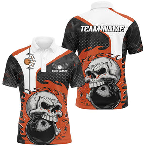 Custom Orange Flame Skull Bowling Shirts, Bowling Team Polo Shirt For Men Outfit Bowling IPHW6757