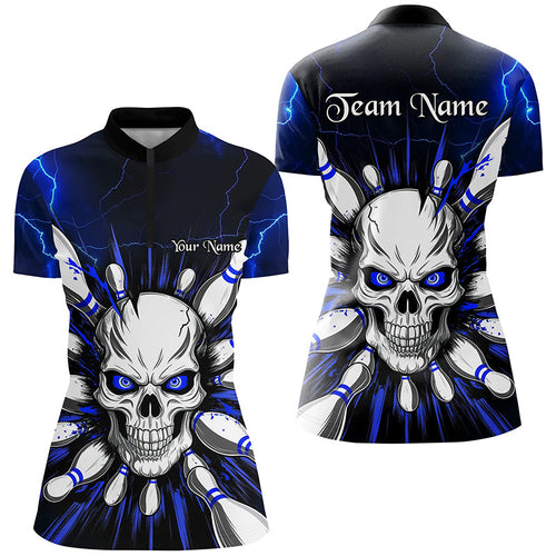 Custom Short Sleeve Skull Bowling Shirts For Women, Halloween Bowling Shirt | Purple IPHW6761