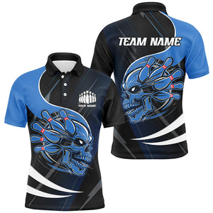 Custom Skull Bowling Shirts For Men, Bowling Team Shirts Uniform Outfit | Blue IPHW6763