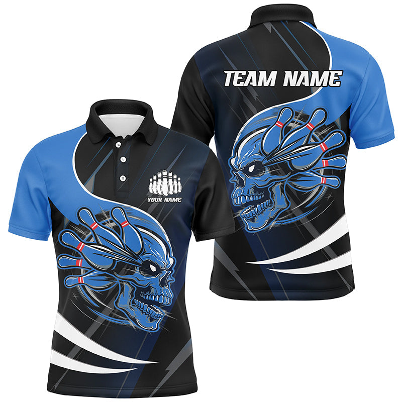 Custom Skull Bowling Shirts For Men, Bowling Team Shirts Uniform Outfit | Blue IPHW6763