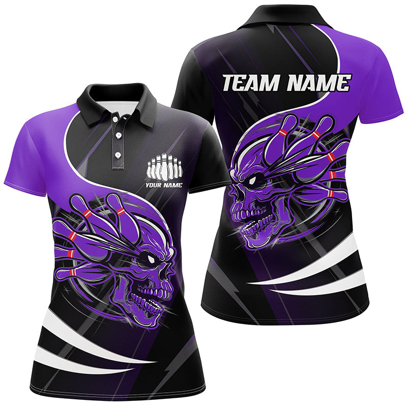 Custom Skull Bowling Shirts For Women, Bowling Team Shirts Uniform Outfit | Pulrple IPHW6764