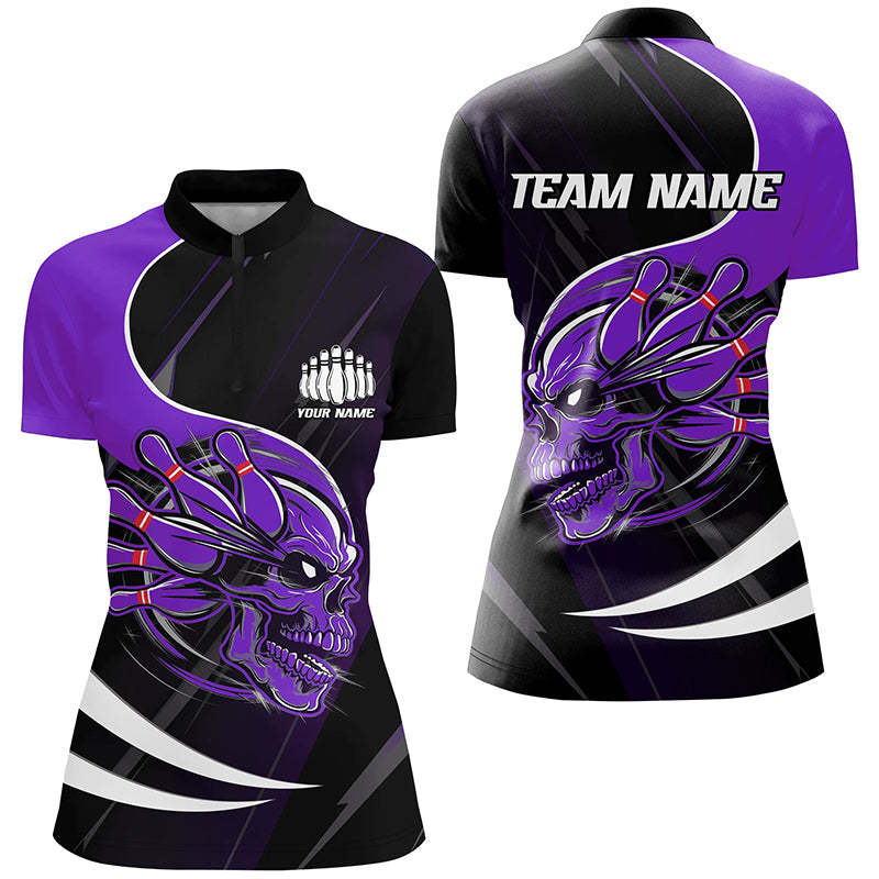 Custom Skull Bowling Shirts For Women, Bowling Team Shirts Uniform Outfit | Pulrple IPHW6764