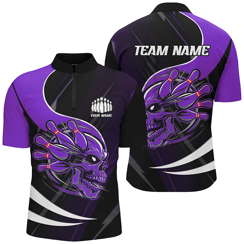 Custom Skull Bowling Shirts For Men, Bowling Team Shirts Uniform Outfit | Pulrple IPHW6764
