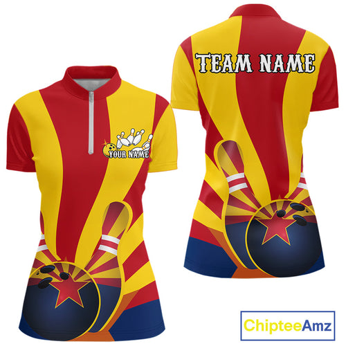 Custom Arizona State Flag Bowling Team Quarter-Zip Shirts For Women, Bowling League Shirt IPHW9266