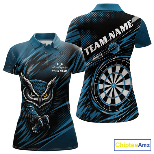 Custom Blue Owl Darts Women Polo Shirts, Dart Flights Darts League Shirt IPHW11733
