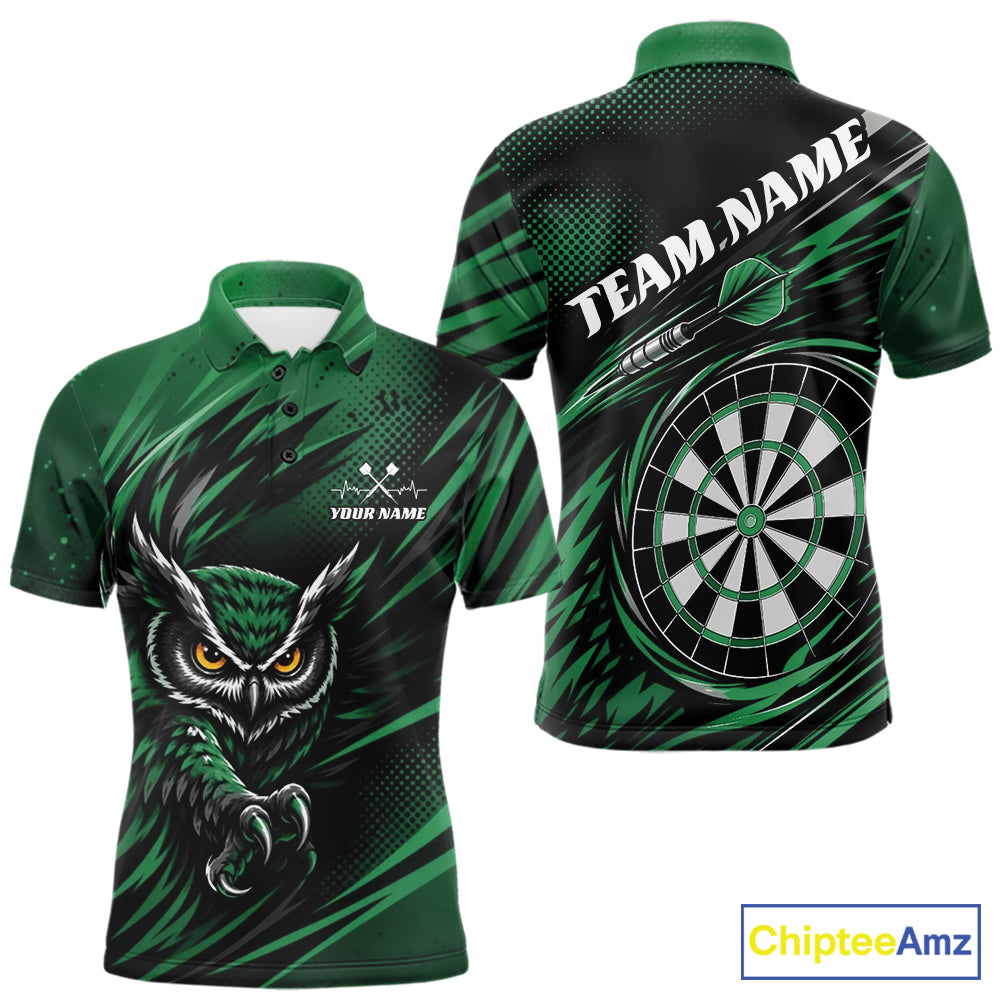 Custom Green Owl Darts Men Polo Shirts, Dart Flights Darts League Shirt IPHW11734
