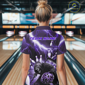 Custom Purple Lightning Grim Reaper Bowling Women Quarter-Zip Shirt, Halloween Outfit IPHW9799