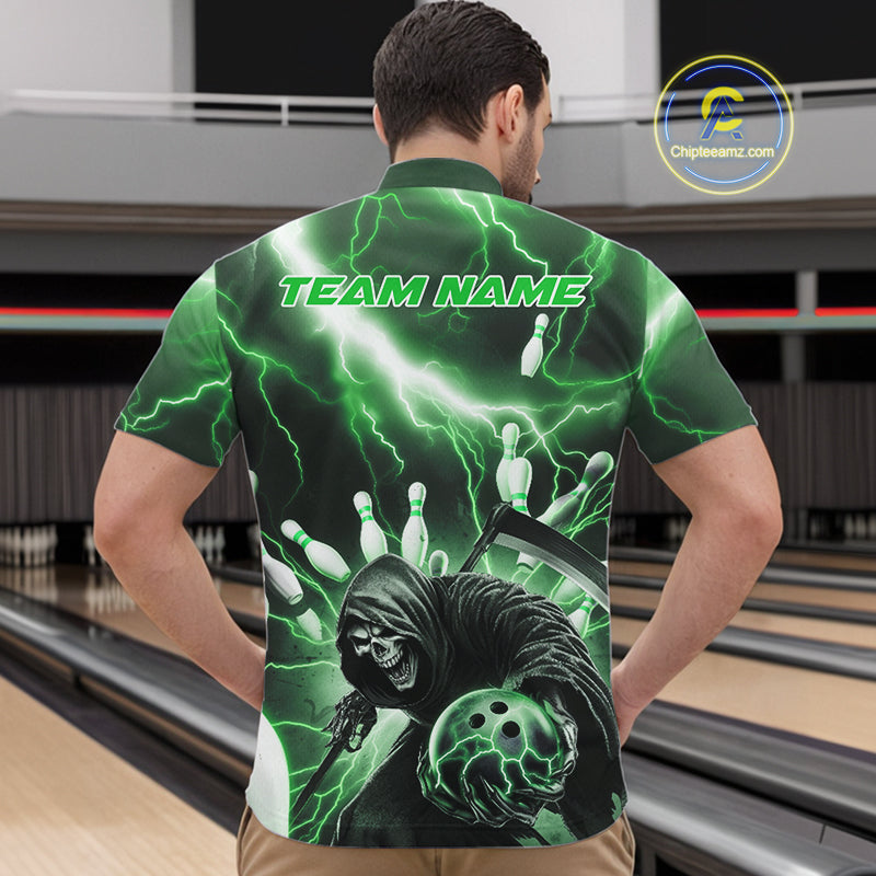 Custom Green Thunder Lightning Grim Reaper Bowling Men Quarter-Zip Shirt, Halloween Outfit IPHW9800