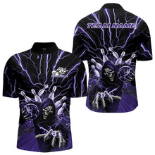 Load image into Gallery viewer, Custom Black And Purple Lightning Grim Reaper Bowling Men Quarter-Zip Shirt, Halloween Outfit IPHW9805