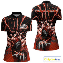 Load image into Gallery viewer, Custom Red Lightning Grim Reaper Bowling Women Quarter-Zip Shirt, Halloween Outfit IPHW9806