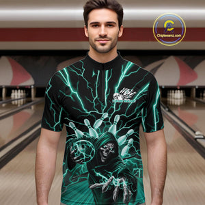 Custom Black And Green Lightning Grim Reaper Bowling Men Quarter-Zip Shirt, Halloween Outfit IPHW9807