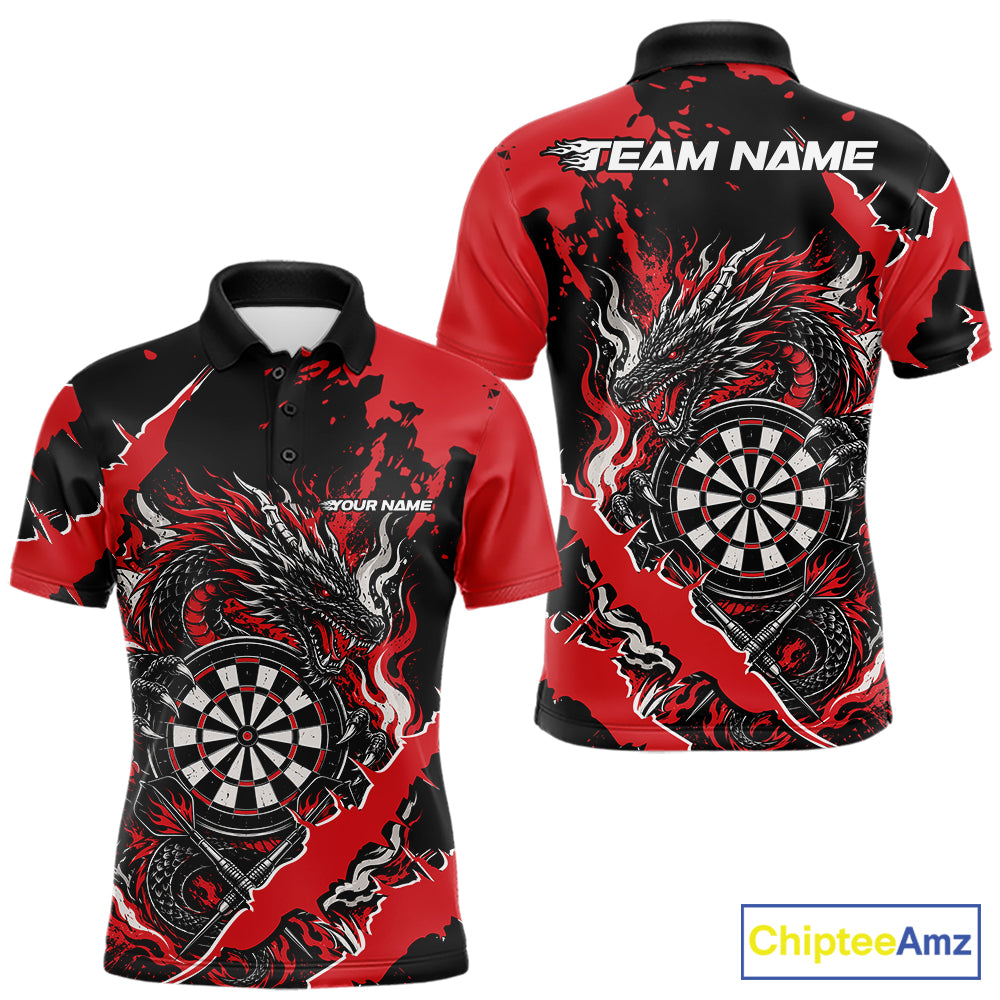 Custom Black And Red Splatter Dragon Claw Marks Dart Men Polo Shirt, Dart Jersey IPHW12100