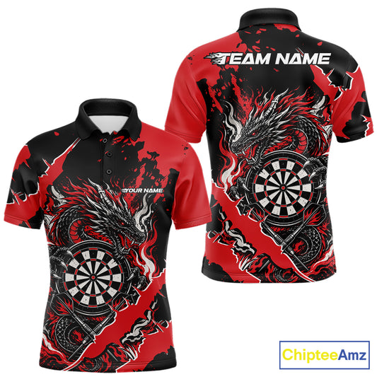 Custom Black And Red Splatter Dragon Claw Marks Dart Men Polo Shirt, Dart Jersey IPHW12100