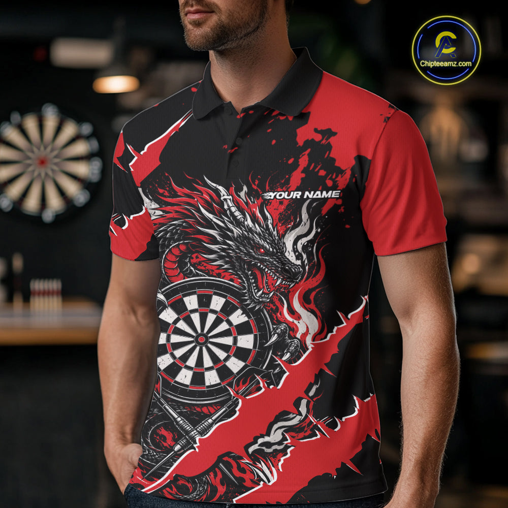 Custom Black And Red Splatter Dragon Claw Marks Dart Men Polo Shirt, Dart Jersey IPHW12100