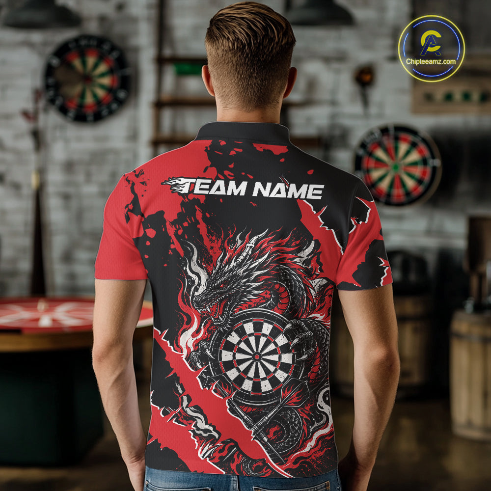 Custom Black And Red Splatter Dragon Claw Marks Dart Men Polo Shirt, Dart Jersey IPHW12100