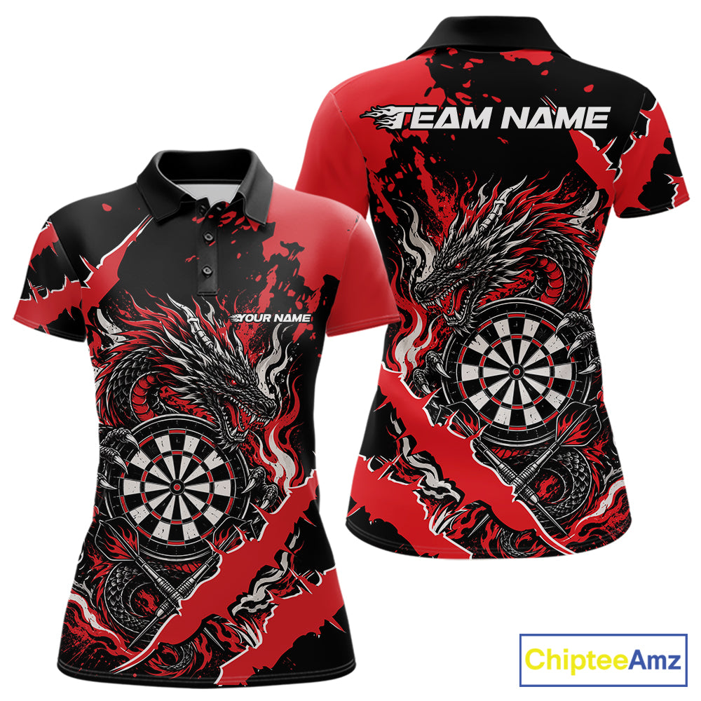 Custom Black And Red Splatter Dragon Claw Marks Dart Women Polo Shirt, Dart Jersey IPHW12100